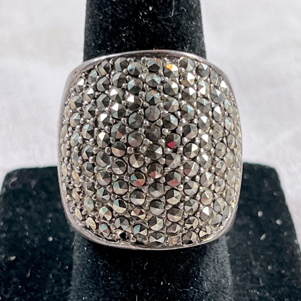 Heavy sterling silver crystal Pave domed cocktail ring.